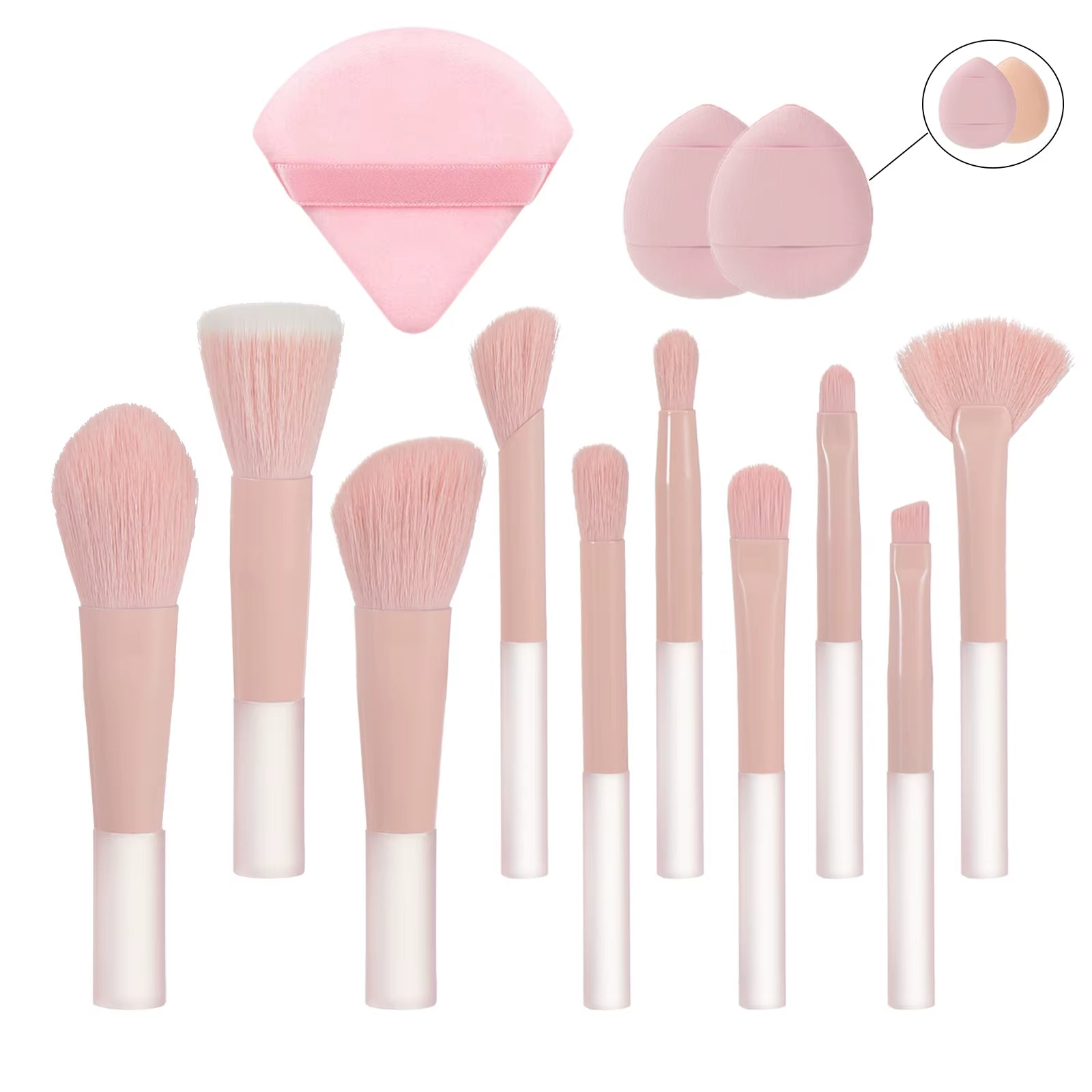 10 Pcs Mini Makeup Brush Travel Portable Makeup Tool Makeup Puff - Palm Brush Professional Makeup Tool Set