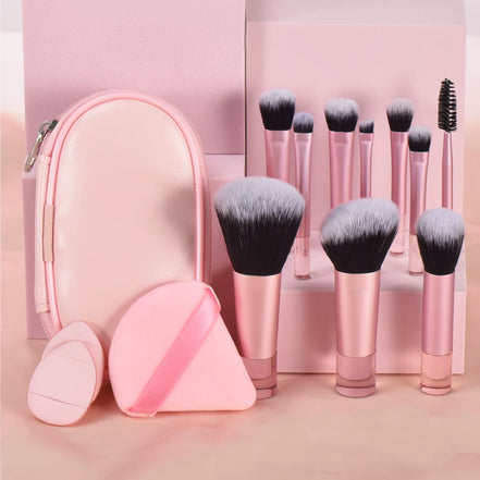 10 Pink Mini Makeup Brush Travel Portable Makeup Tool Makeup Puff - Palm Brush Professional Makeup Tool Set