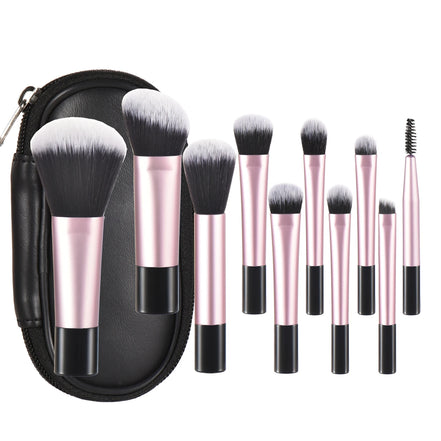 10 Pink Mini Makeup Brush Travel Portable Makeup Tool Makeup Puff - Palm Brush Professional Makeup Tool Set