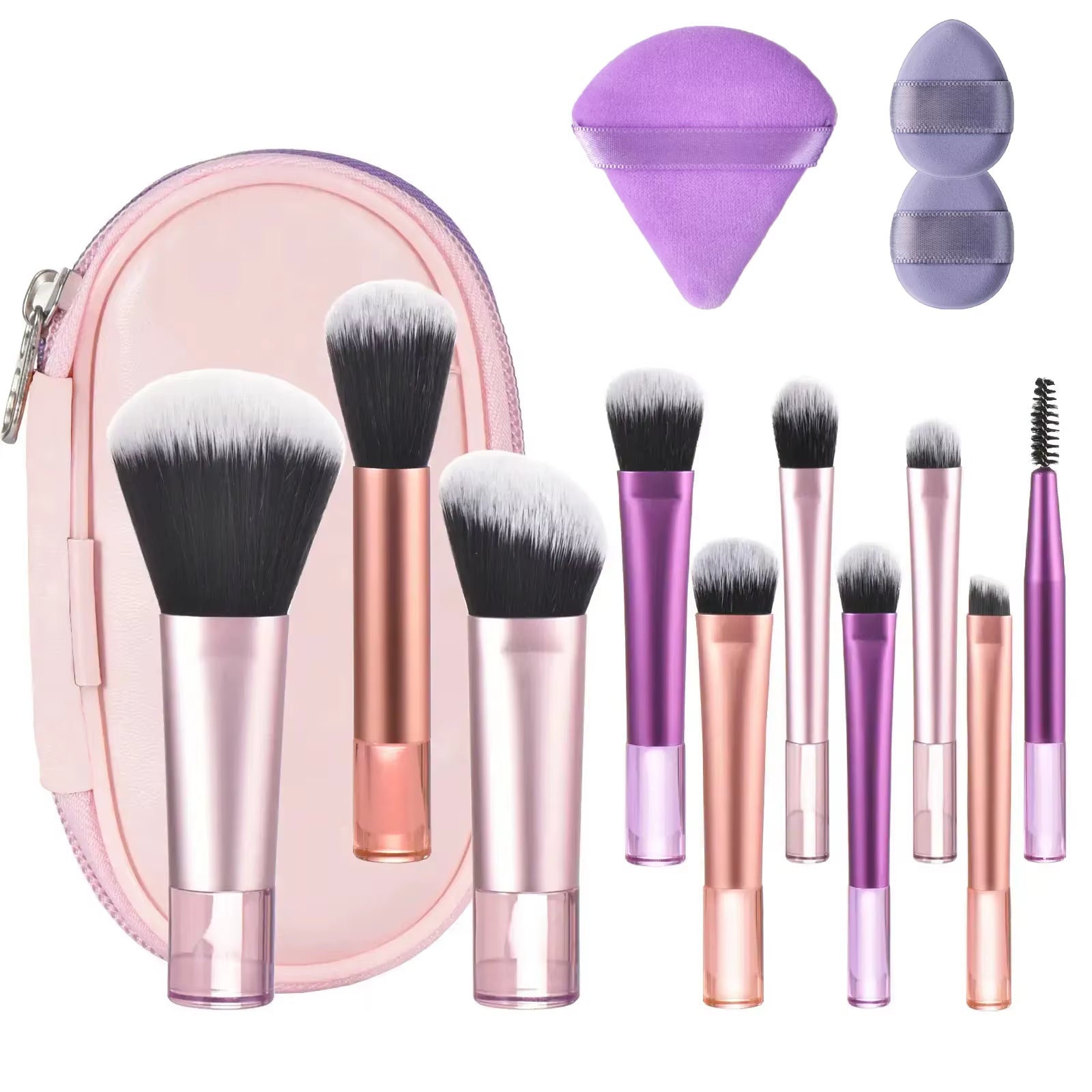 10 Pink Mini Makeup Brush Travel Portable Makeup Tool Makeup Puff - Palm Brush Professional Makeup Tool Set