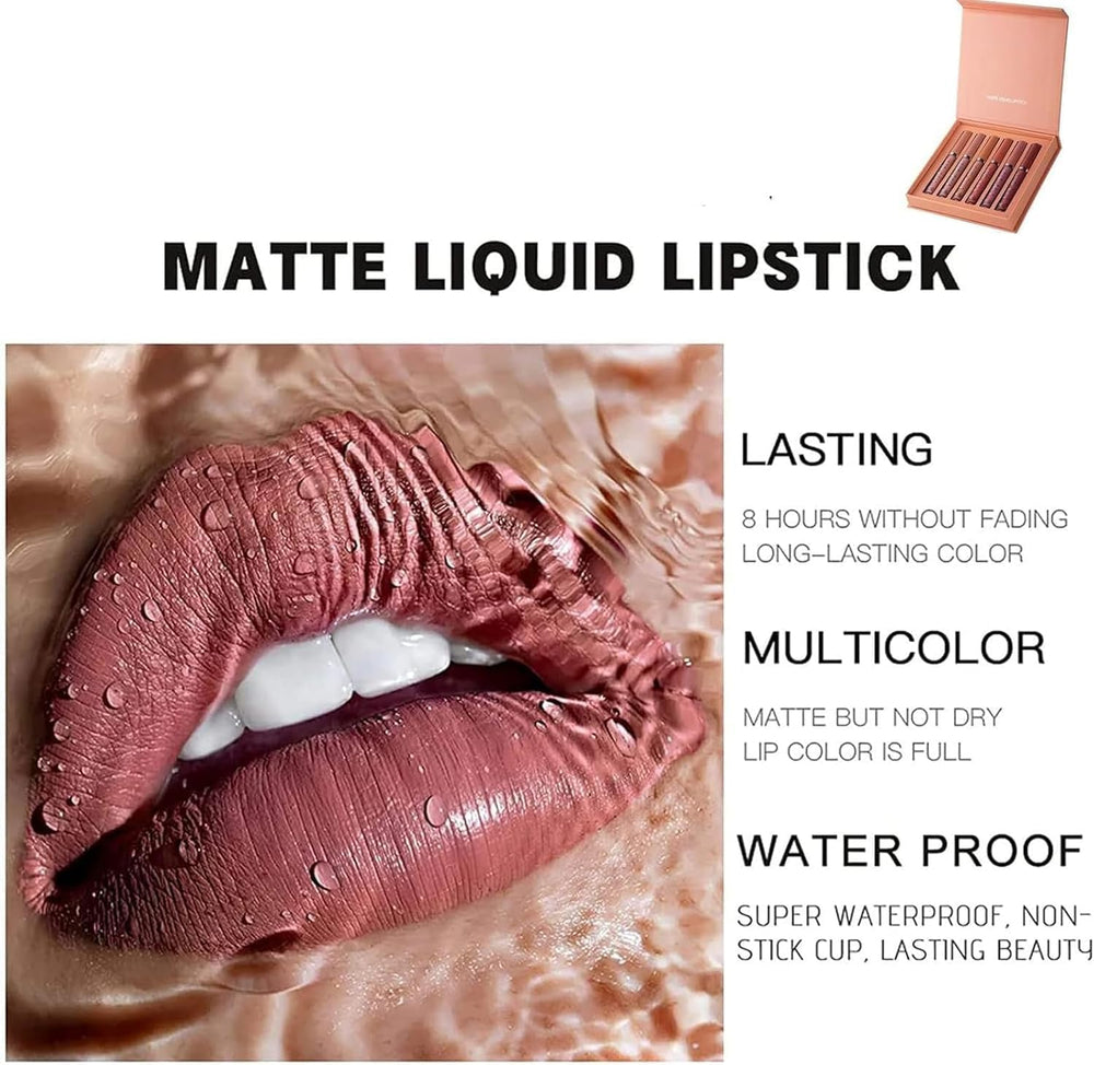 6 Couleurs Set Rouge À Lèvres Liquide Mat, Mat Rouge À Lèvres Nude Ensemble Velouté Longue Durée Antiadhésif Tasse, Cadeau De Rouge À Lèvres (02)