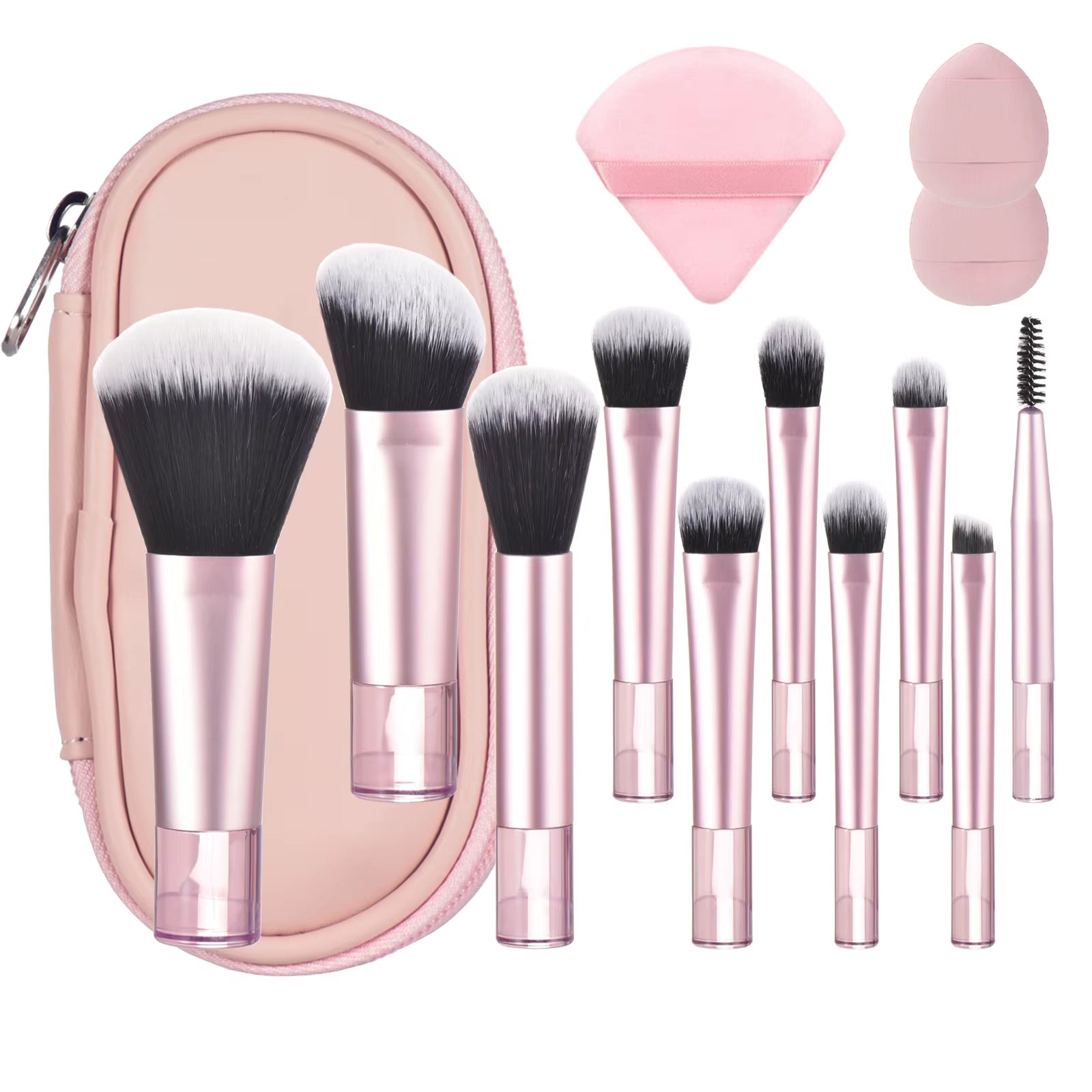 10 Pink Mini Makeup Brush Travel Portable Makeup Tool Makeup Puff - Palm Brush Professional Makeup Tool Set