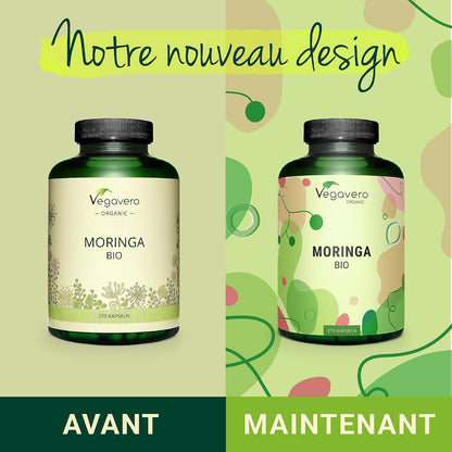 Moringa BIO 1800 Mg | 270 Gélules Vegan | SUPERFOOD : Multivitamines Et Minéraux Naturels | Antioxydant + Energie | SANS ADDITIFS | ®