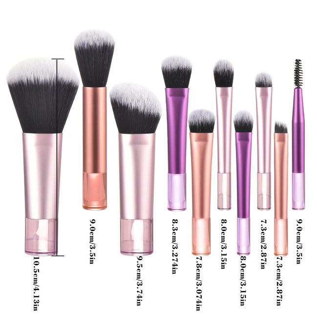 10 Pcs Mini Makeup Brush Travel Portable Makeup Tool Makeup Puff - Palm Brush Professional Makeup Tool Set