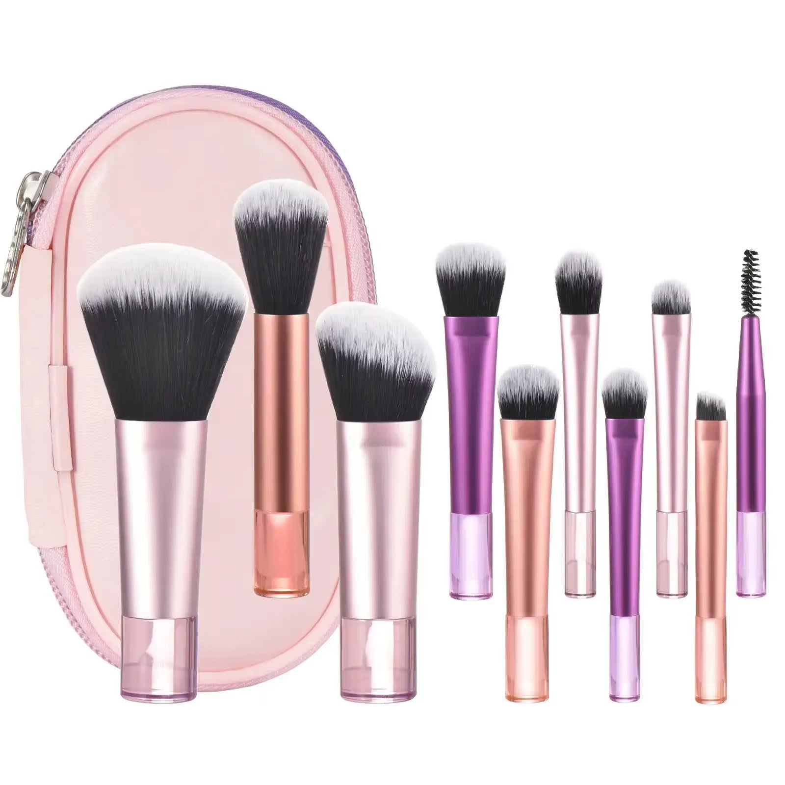 10 Pcs Mini Makeup Brush Travel Portable Makeup Tool Makeup Puff - Palm Brush Professional Makeup Tool Set