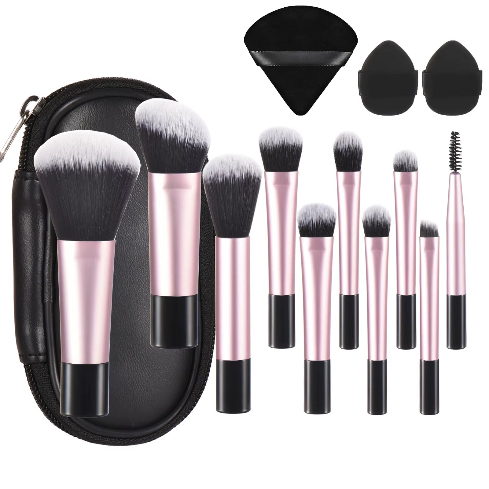 10 Pink Mini Makeup Brush Travel Portable Makeup Tool Makeup Puff - Palm Brush Professional Makeup Tool Set