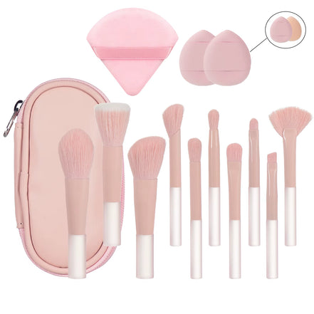 10 Pink Mini Makeup Brush Travel Portable Makeup Tool Makeup Puff - Palm Brush Professional Makeup Tool Set